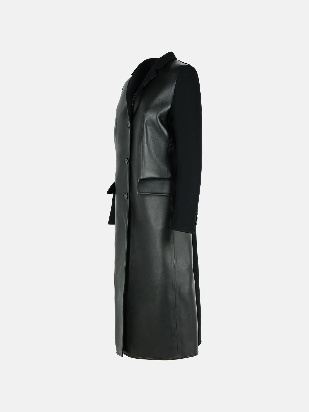 BLACK LEATHER AND VIRGIN WOOL COAT - 2