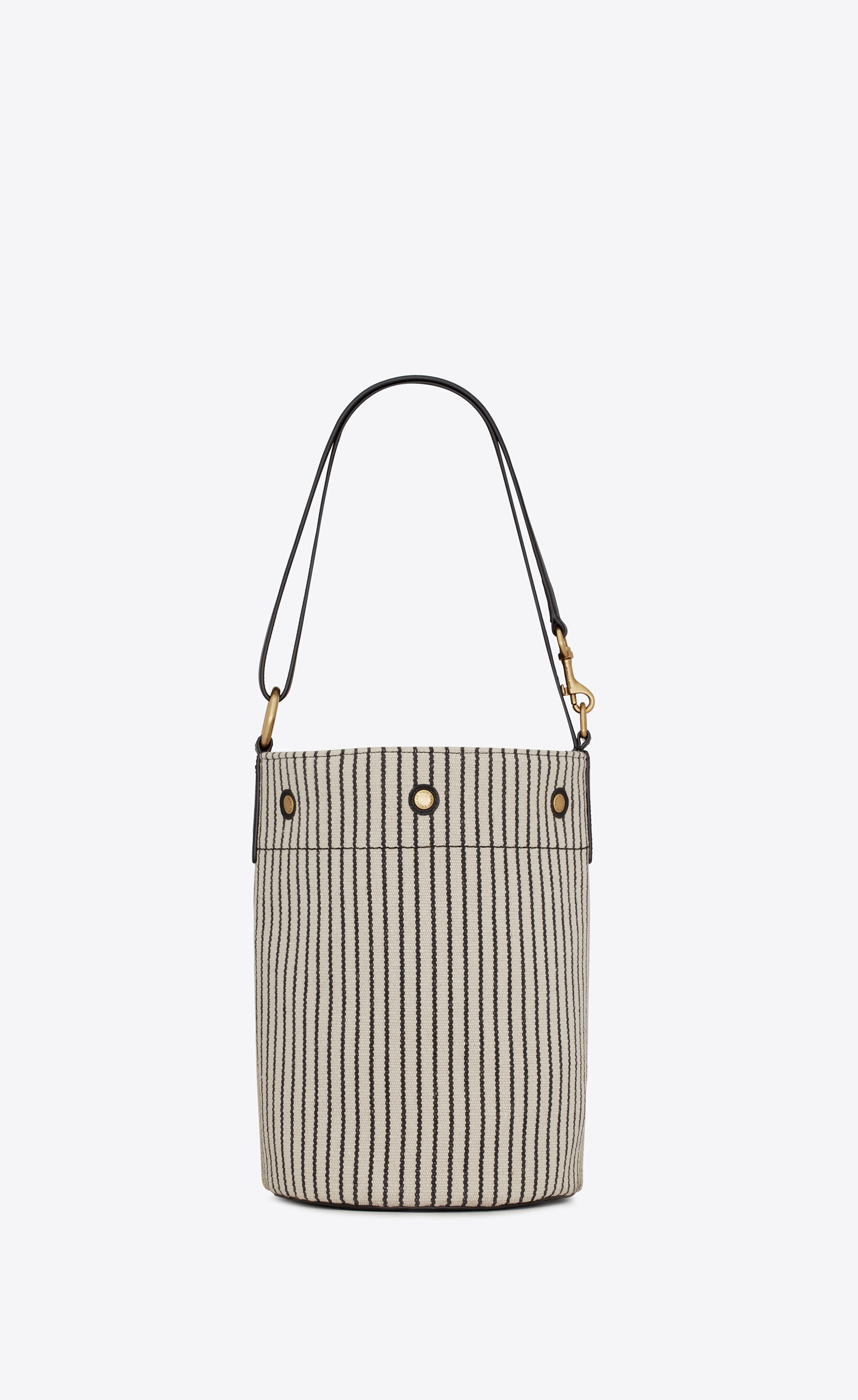 【SAINT LAURENT】STRIPE BUCKET BAG SAINT LAURENT Canvas Striped Mini Joe Bucket Bag Deep Marine