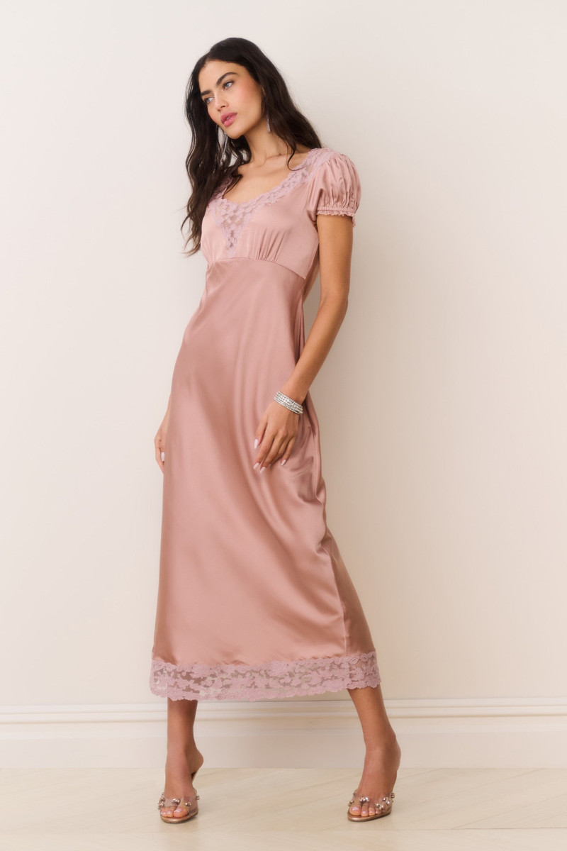LoveShackFancy Taylis Satin Lace Maxi Dress outlook
