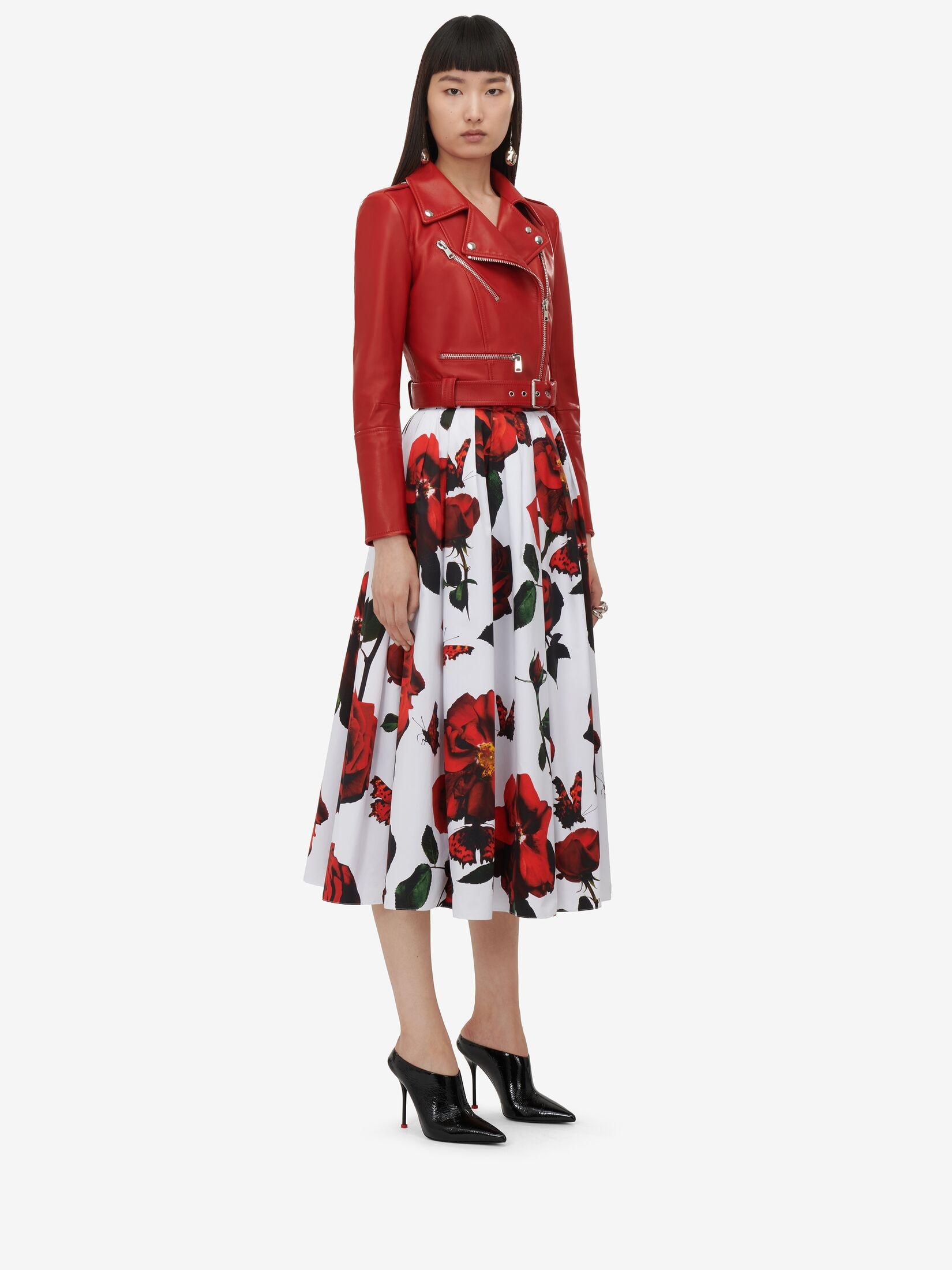 Women's Cropped Biker Jacket in Welsh Red - 3