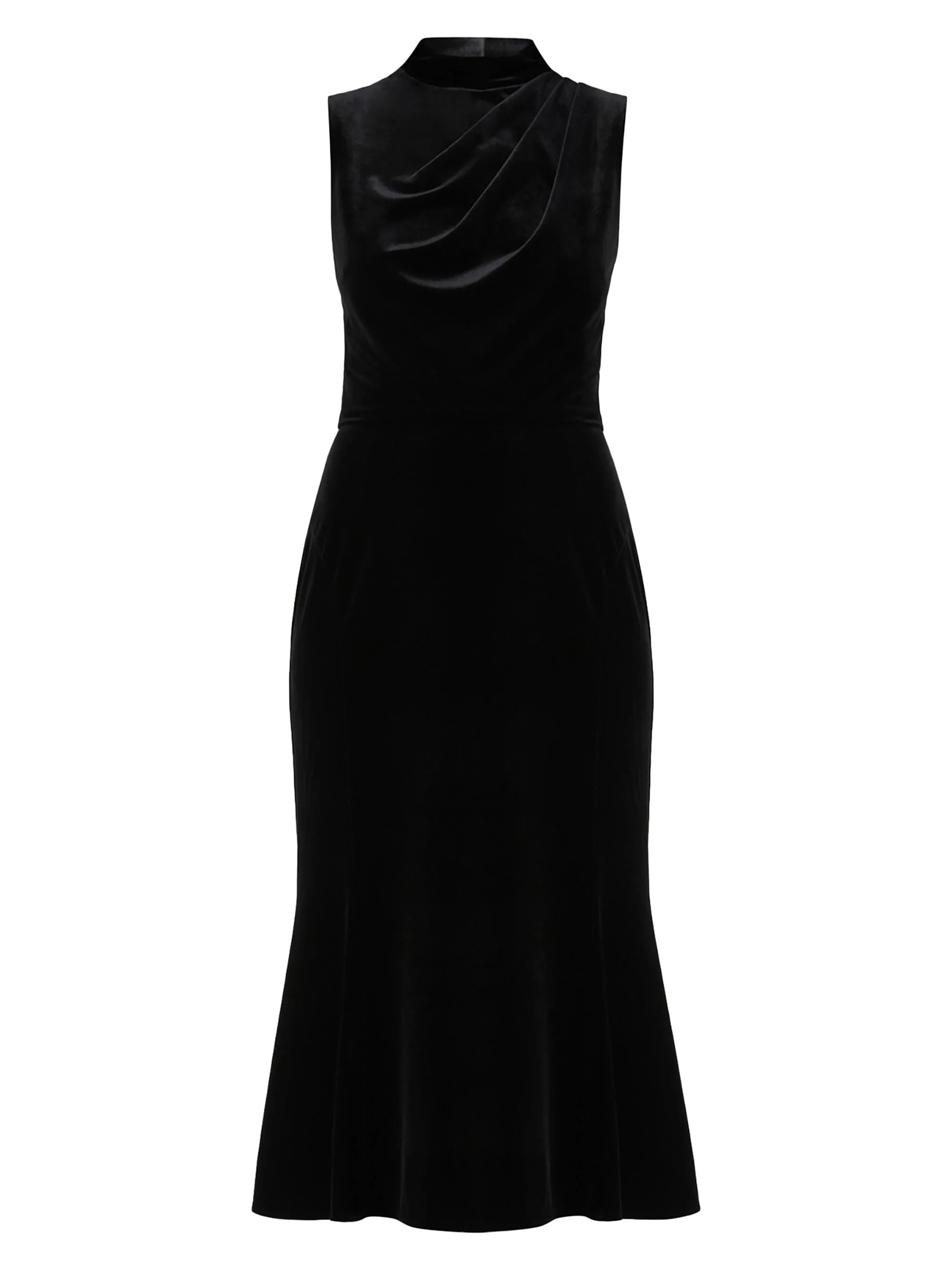 Women's Audrey Velvet Draped Midi-Dress - Jet - 1