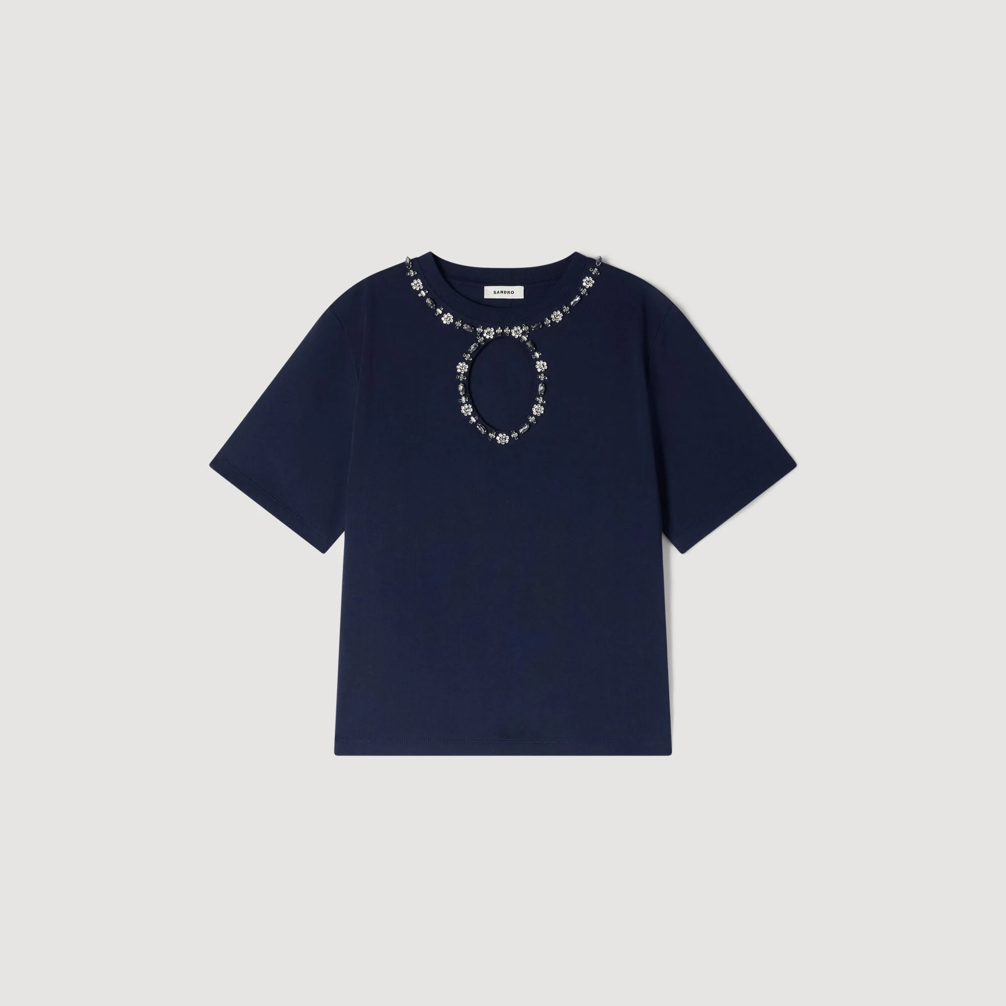 RHINESTONE OPENWORK T-SHIRT - 1