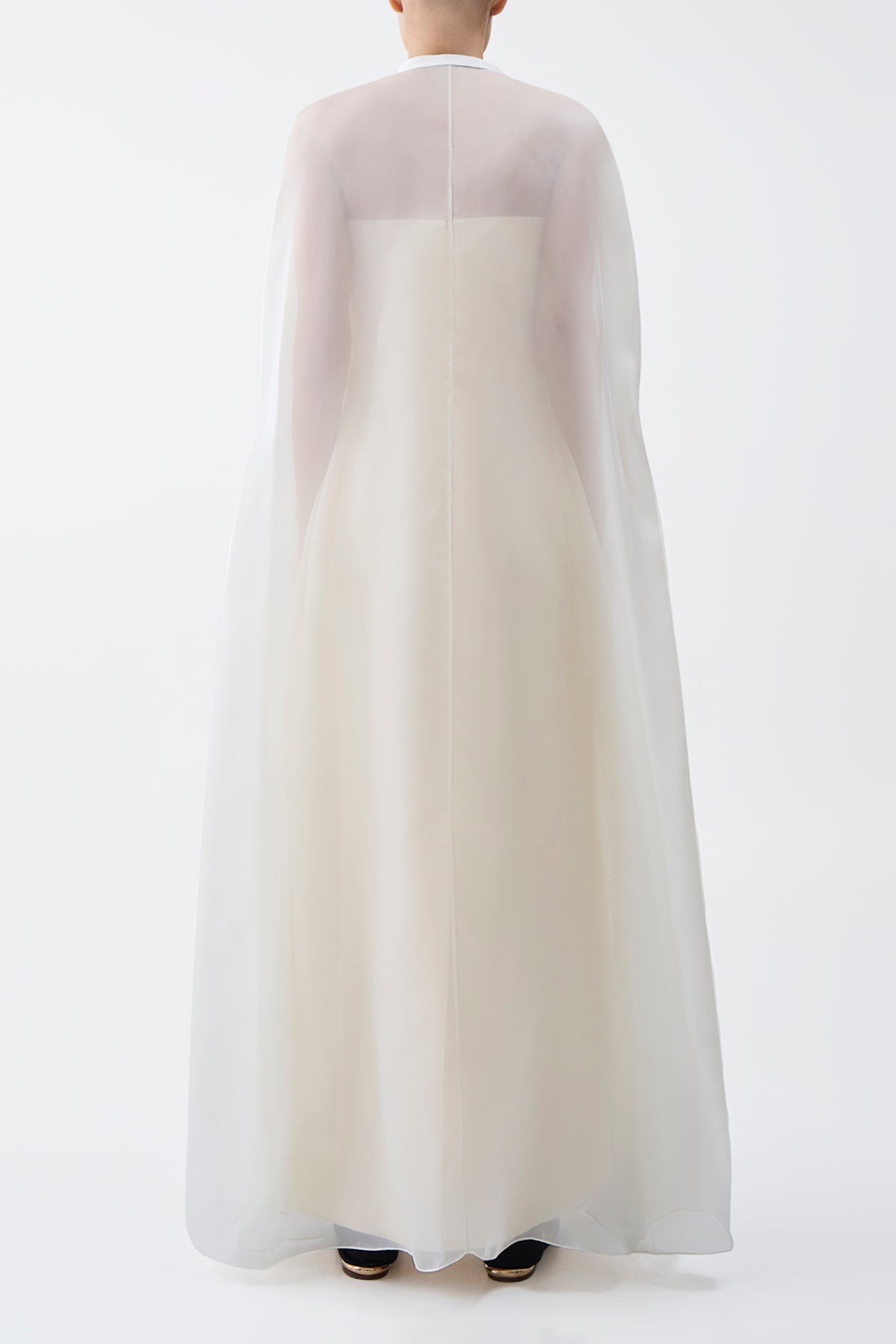 Rowena Sheer Cape in Ivory Silk Organza - 4
