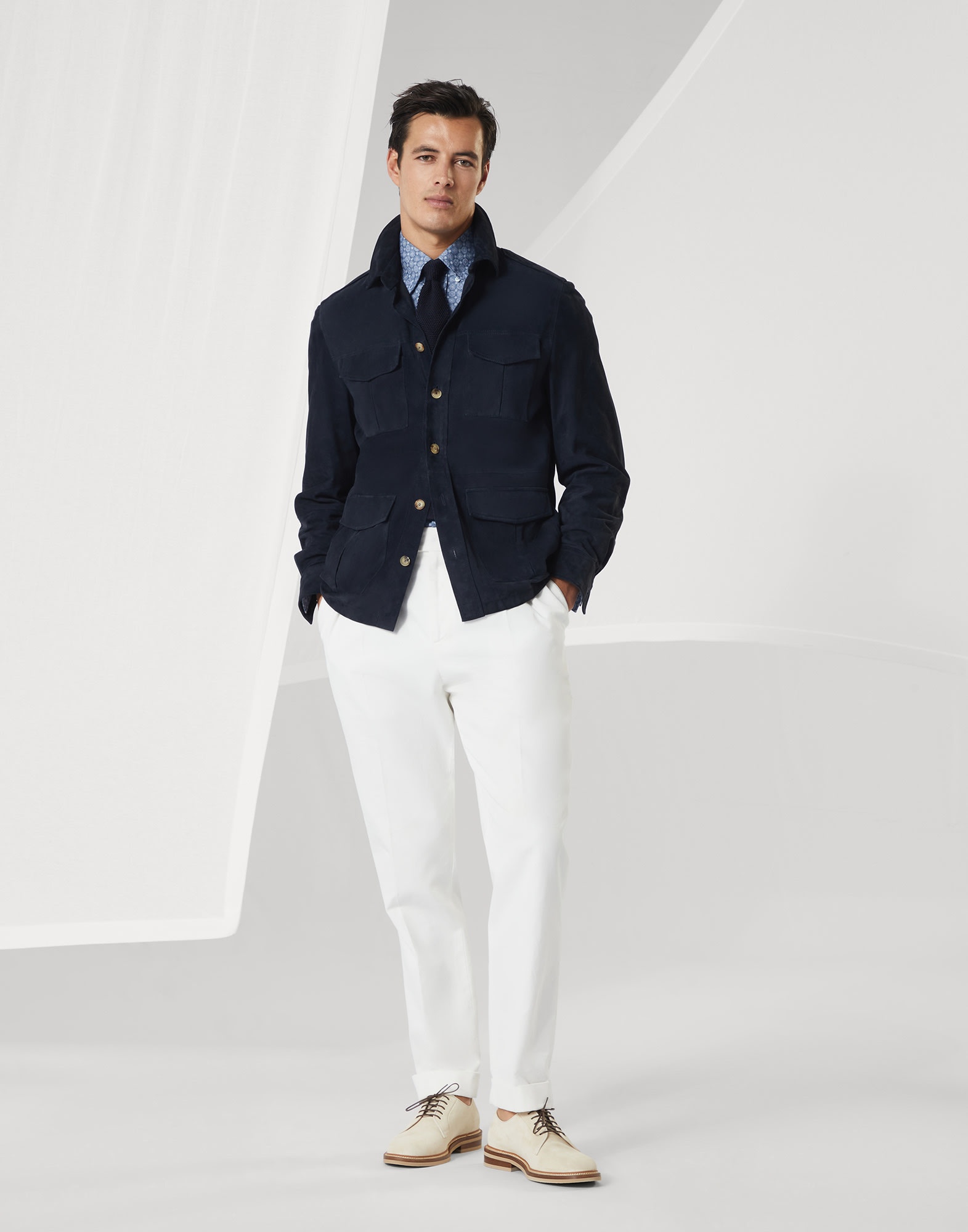 Floral print twill basic fit shirt with button-down collar - 5