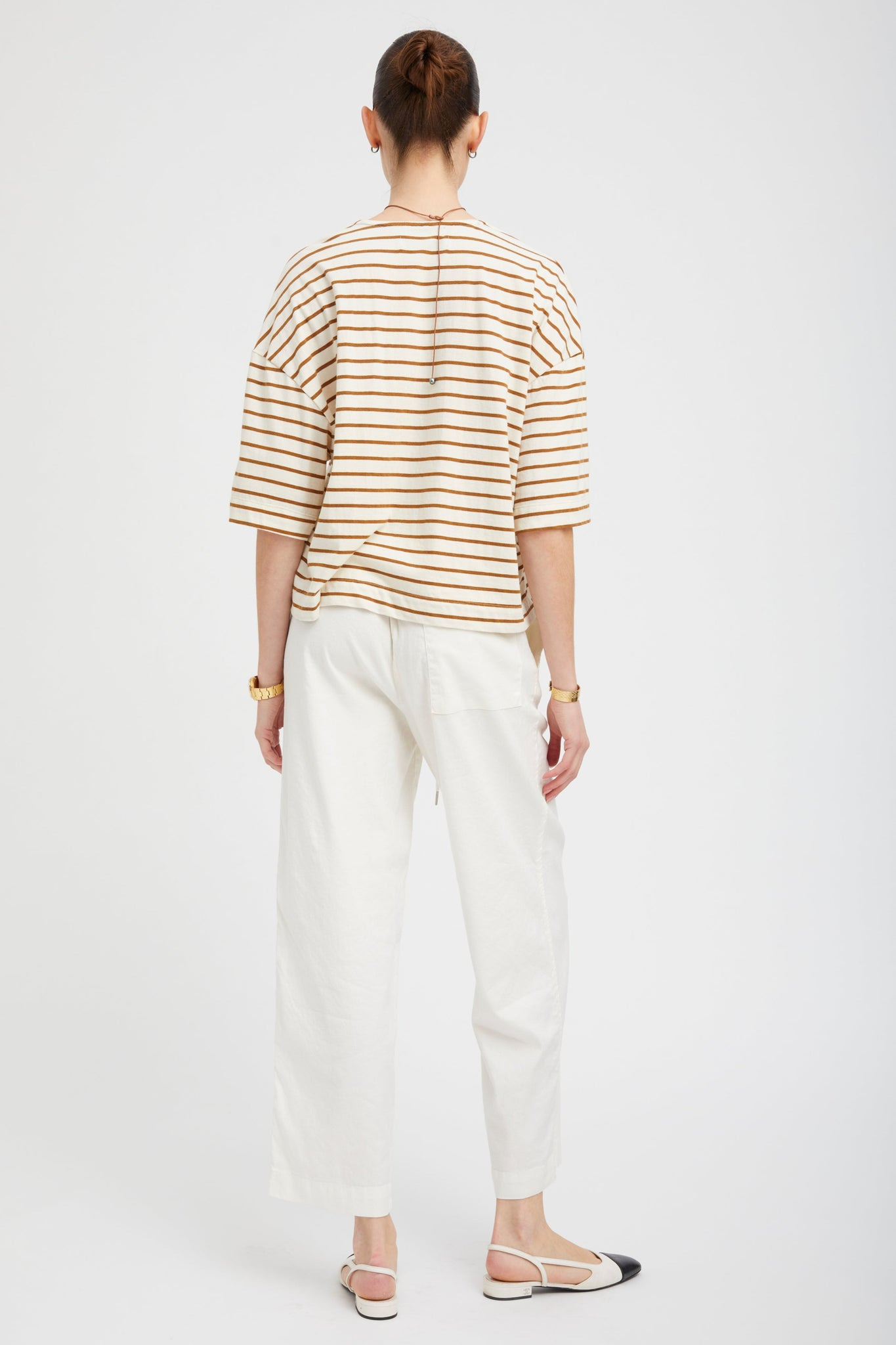 WHITE LINEN DRAWSTRING TROUSERS - 5
