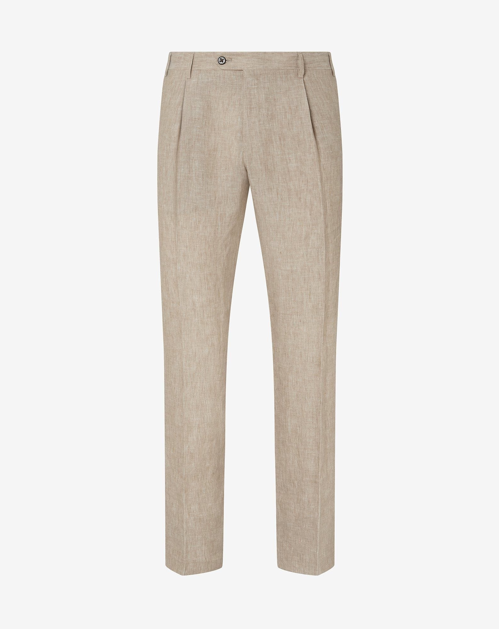 Single-dart beige trousers made from pure linen chambray - 1