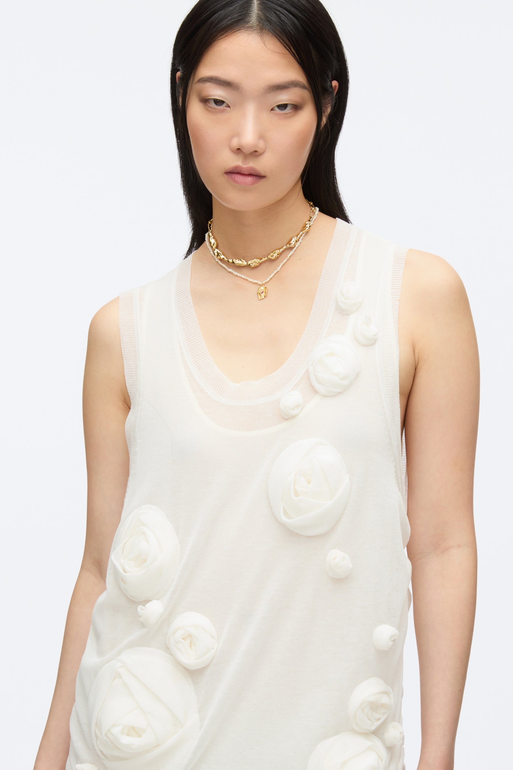 Gauze Combo Tank Dress with Rosettes - 5