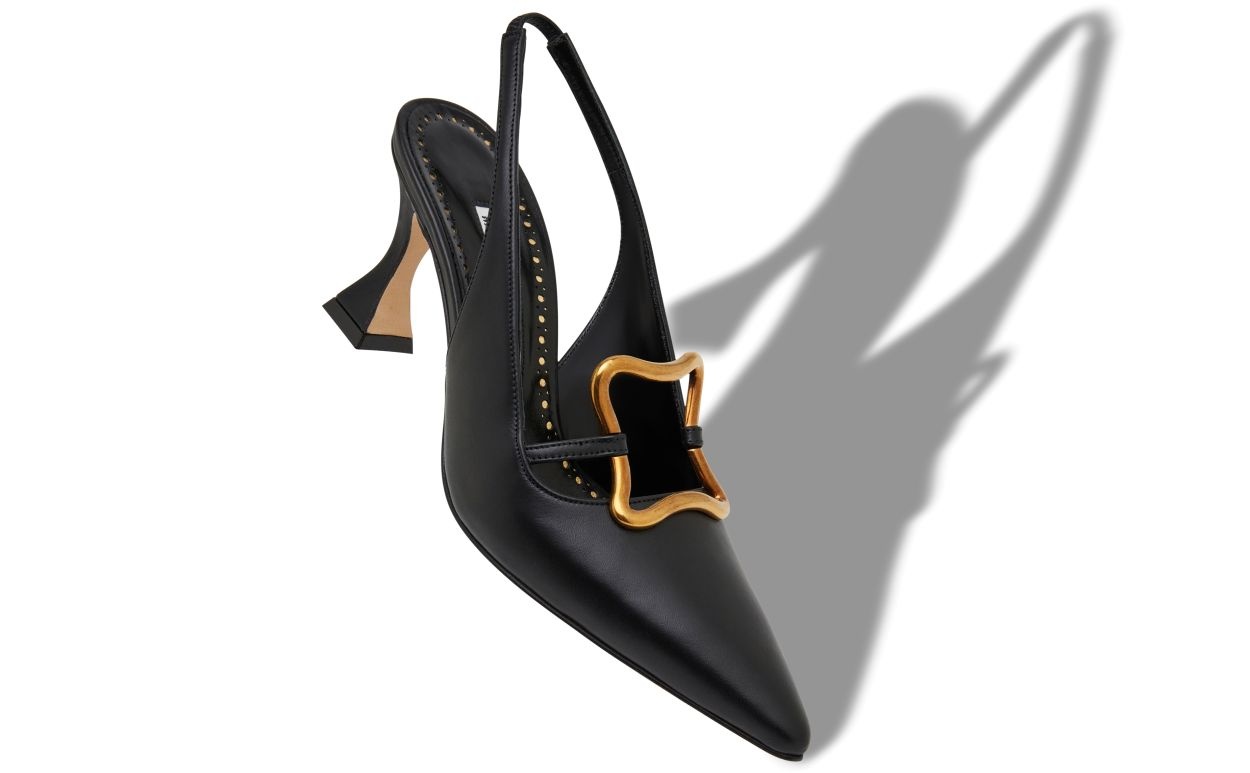 Black Calf Leather Slingback Pumps - 2