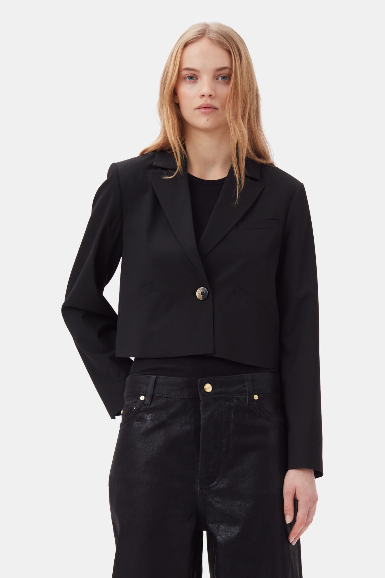 BLACK DRAPEY MELANGE SHORT BLAZER - 2