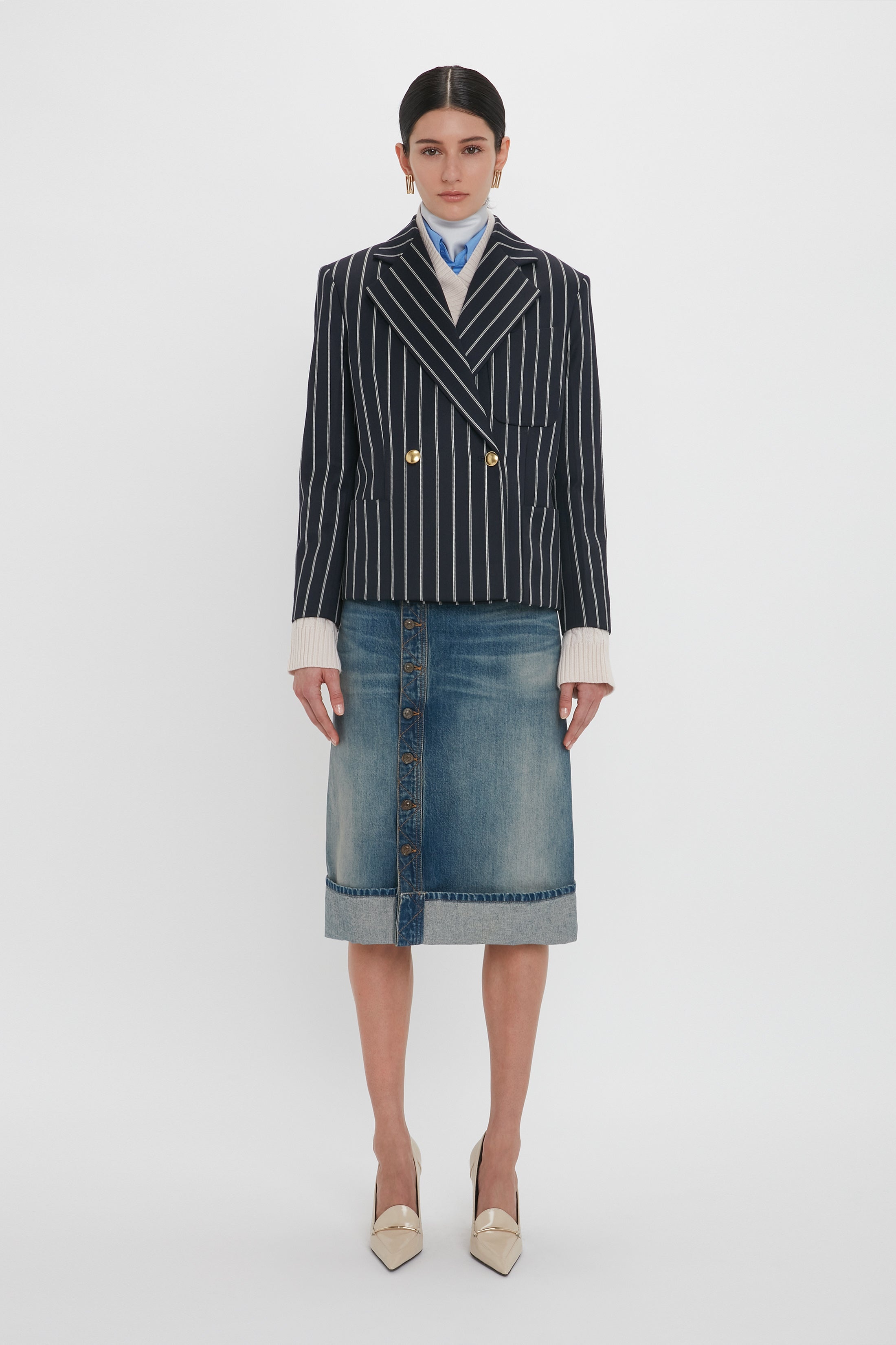 Placket Detail Denim Skirt In Heavy Vintage Indigo Wash - 2