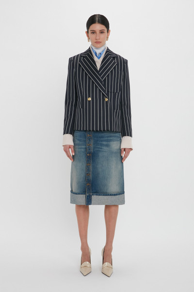 Victoria Beckham Placket Detail Denim Skirt In Heavy Vintage Indigo Wash outlook