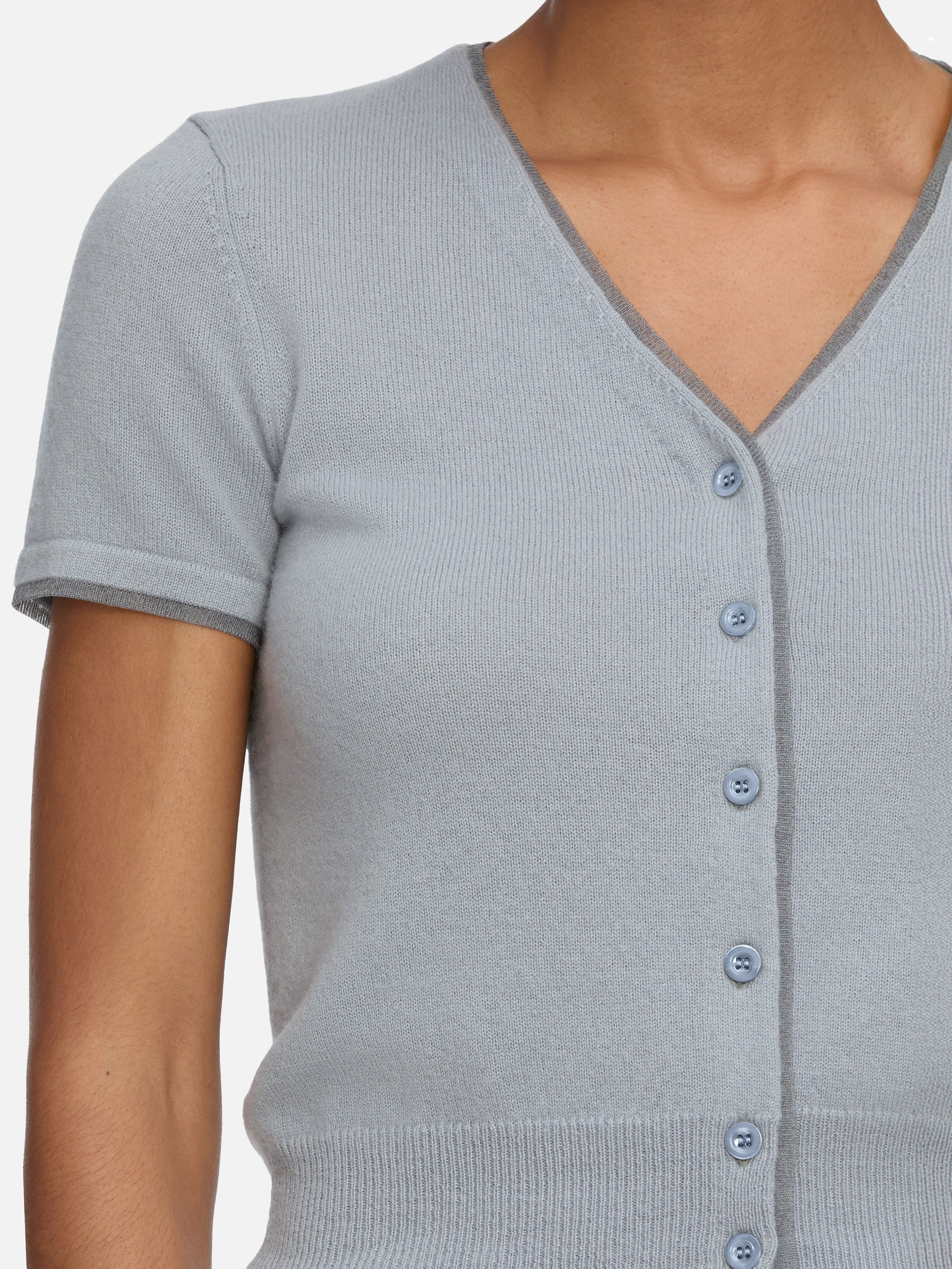 The Cashmere Mix Trim Cardi in Grey Blue - 4