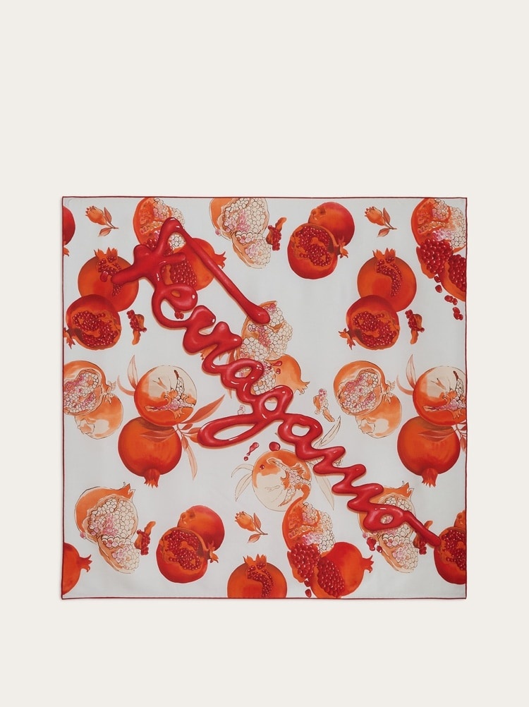 POMEGRANATE PRINT SILK FOULARD - 1