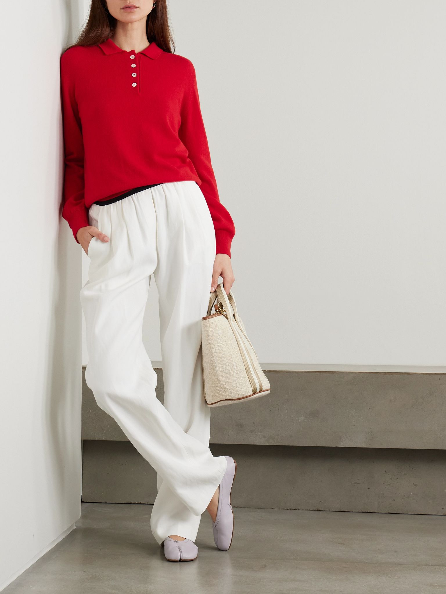 Aoife cashmere and cotton-blend polo sweater Red - 2