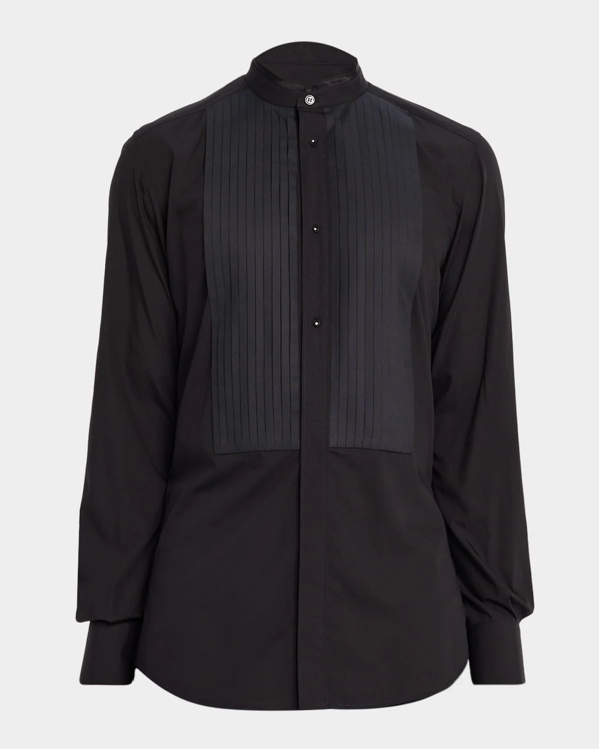 Men's Cotton Pleated Plastron Band Collar Dress Shirt - 1