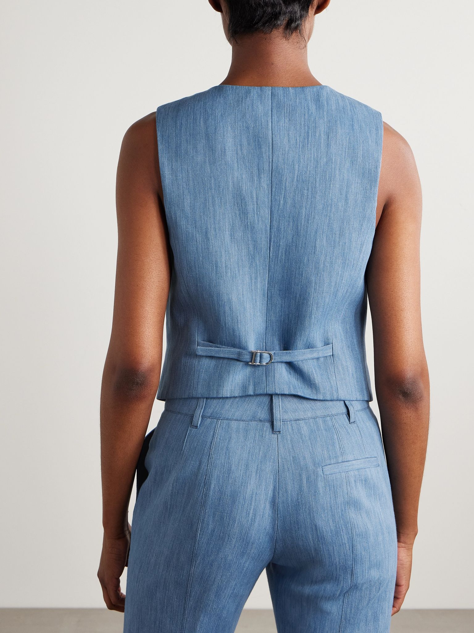 Coleridge cotton and linen-blend chambray vest Light blue - 4