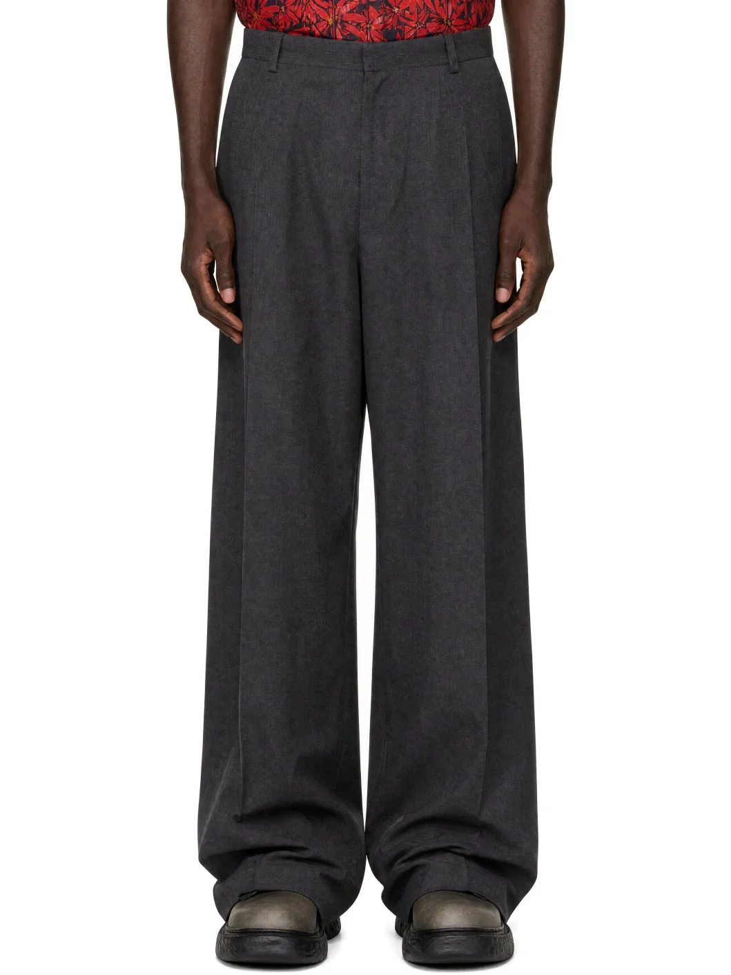Gray Pleated Suit Trousers - 1