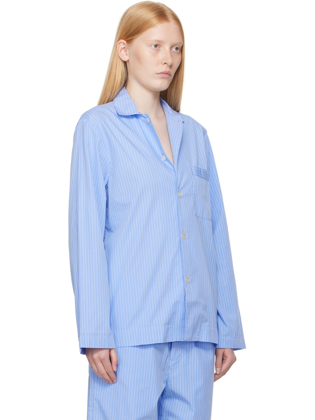 Blue Poplin Long-Sleeved Pyjama Shirt - 2