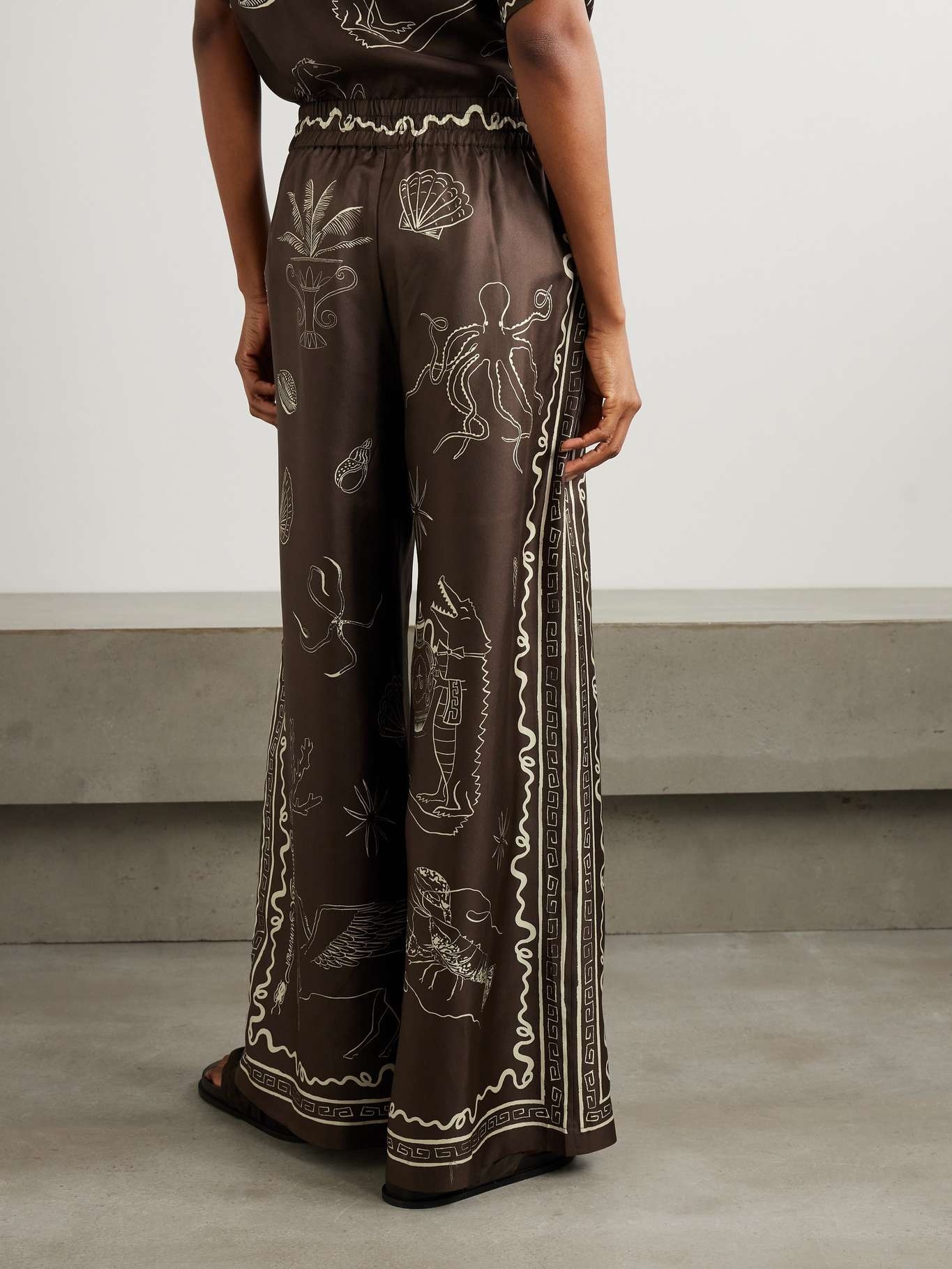 + Sam Pauletto Sammy printed silk-twill wide-leg pants Brown - 4