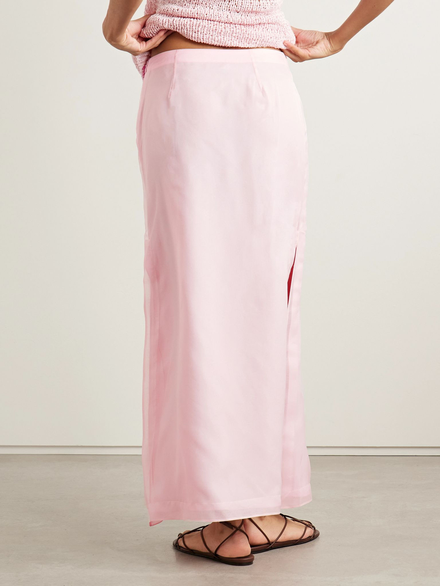 Linnie silk-organza maxi skirt Baby pink - 4