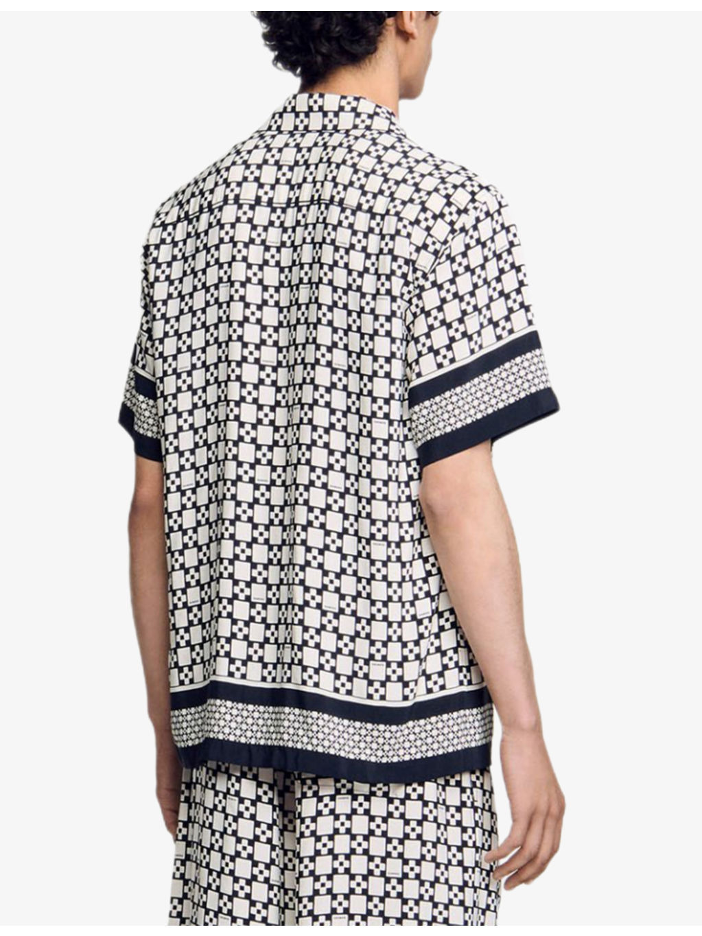Square Cross-Print Short-Sleeve Satin Shirt - 4