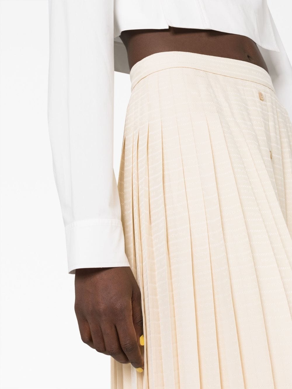 logo-jacquard silk pleated skirt - 3