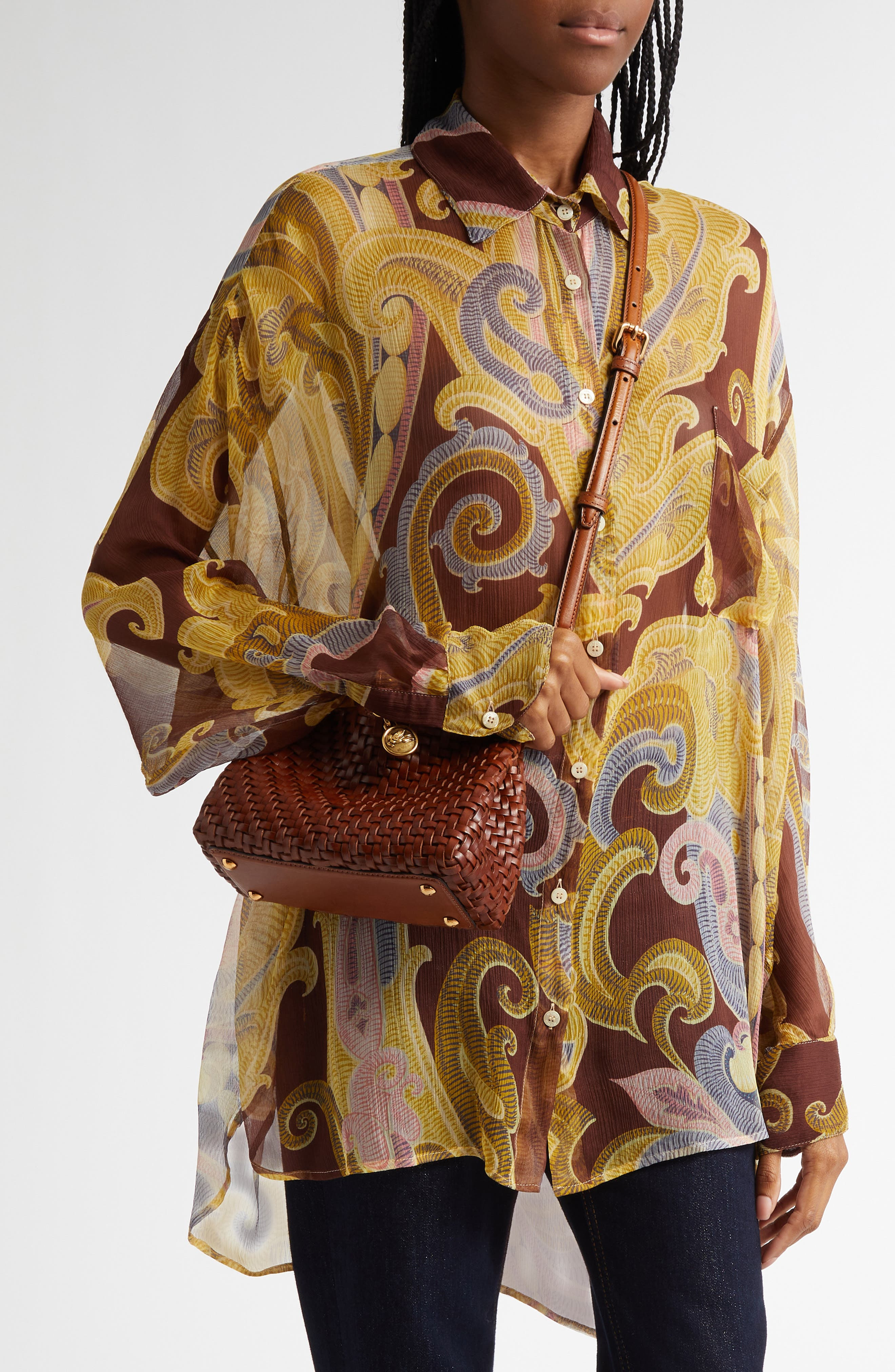 Etro Small Vela Woven Leather Shoulder Bag in M0124 Walnut at Nordstrom - 3