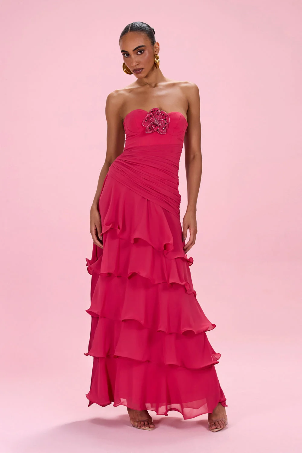 FLORAL CHIFFON CORSET GOWN - 1