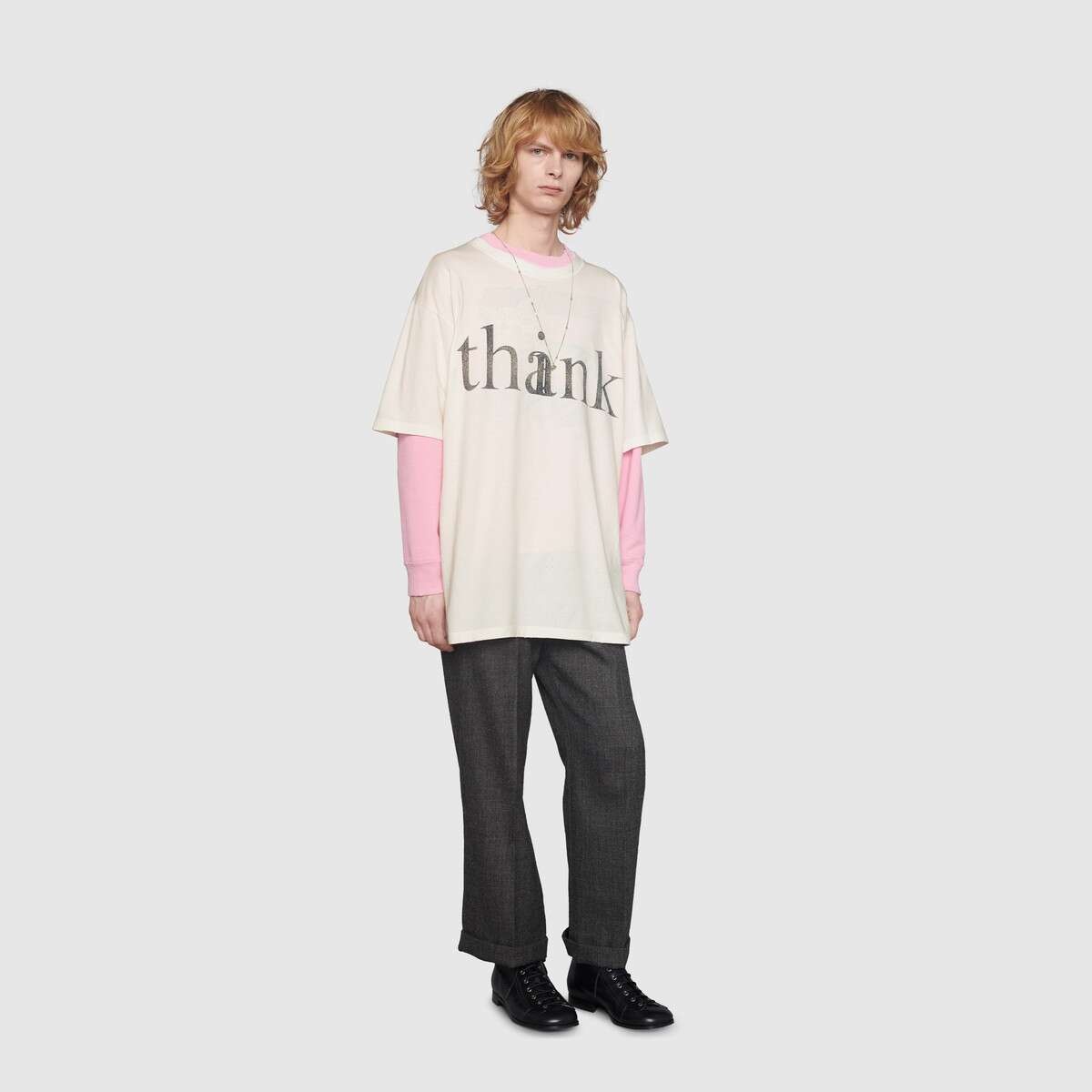 'think/thank' print oversize T-shirt - 2