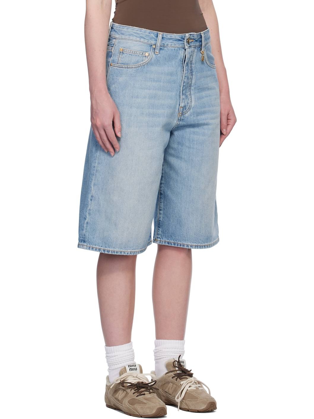 Blue Faded Denim Shorts - 2