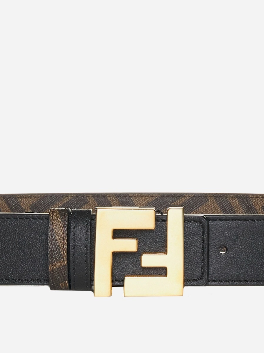 FENDI Leather and FF fabric reversible belt