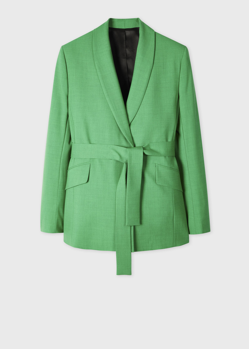Women's Green Wool-Blend Tie Waist Jacket 1