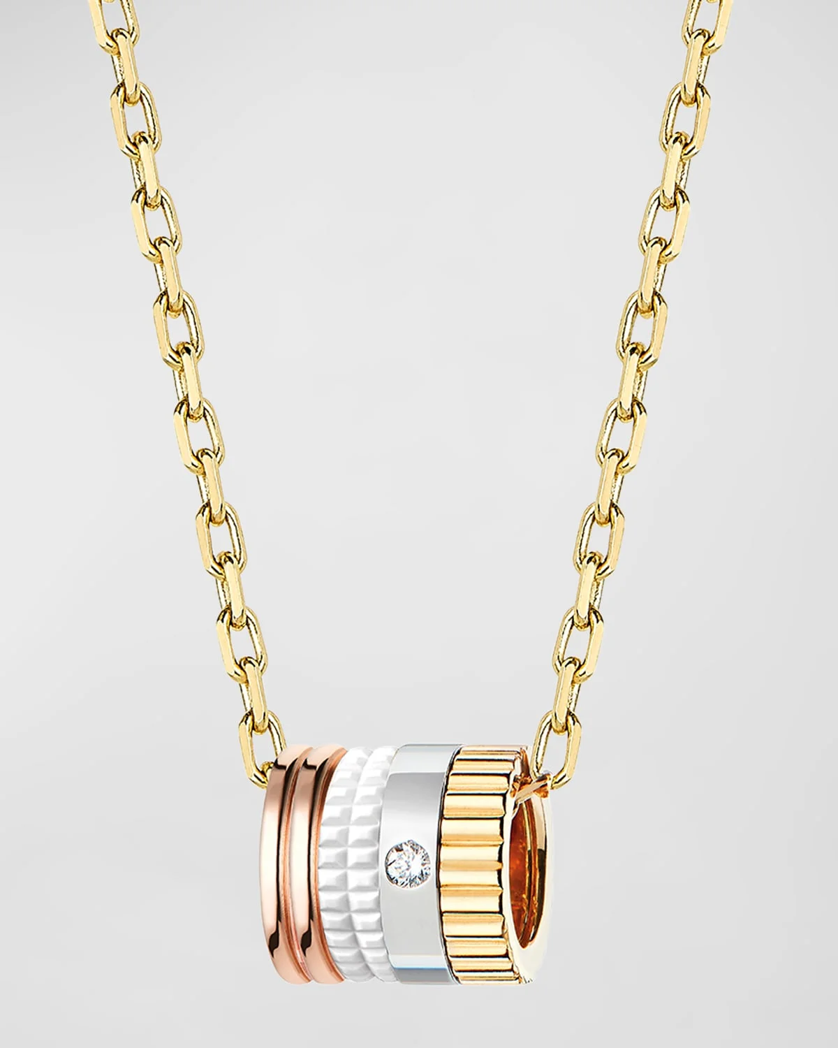 Quatre 18K Yellow Gold Ceramic and Diamond Mini Pendant Necklace - 1