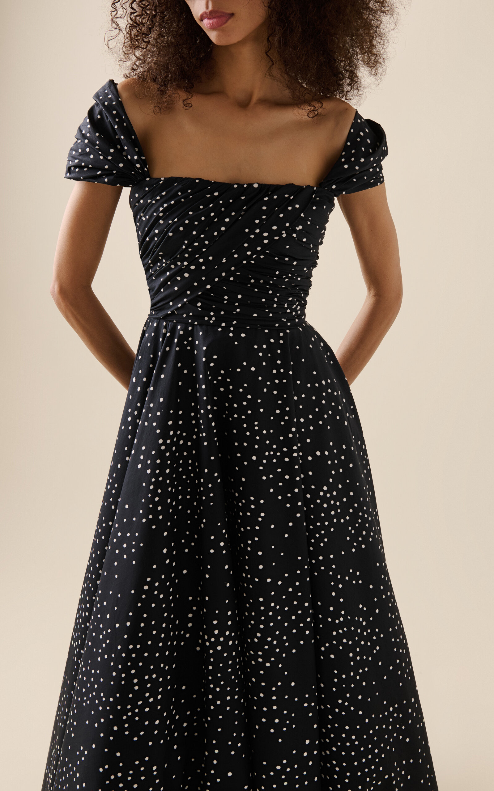 Off-The-Shoulder Popeline Gown black/white - 3