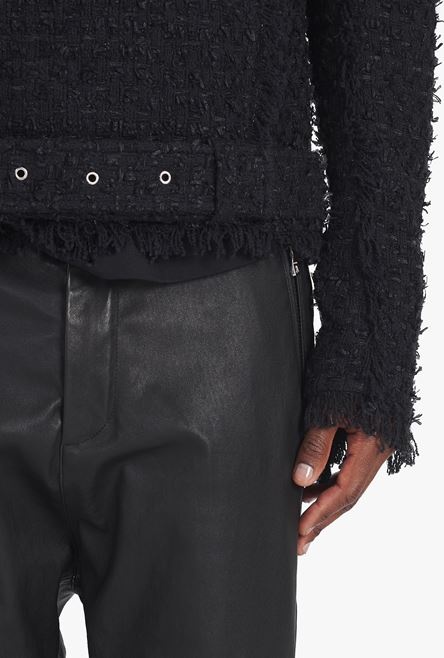 Black tweed jacket with gold-tone Balmain badge - 6