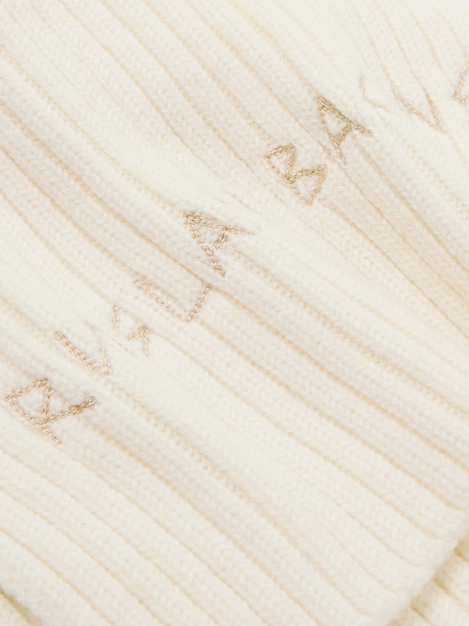 Embroidered ribbed merino wool scarf Cream - 3