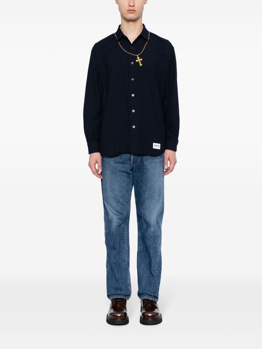 cross-embroidered cotton shirt - 2