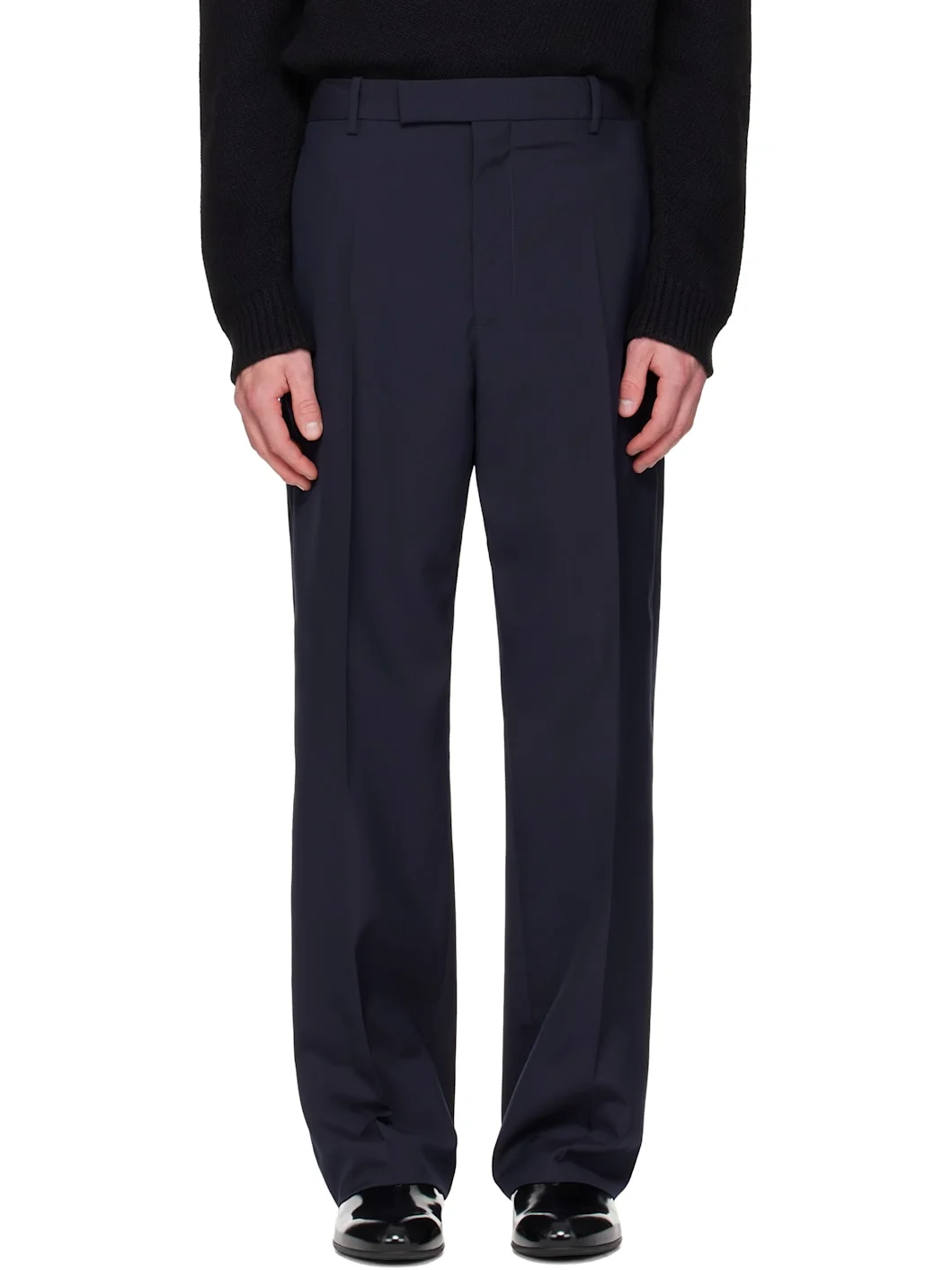 Navy Wool Poplin Trousers - 1