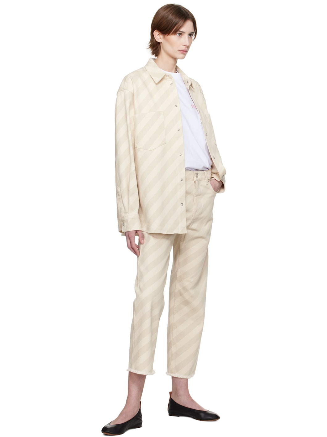 Beige Boxy Denim Shirt - 5