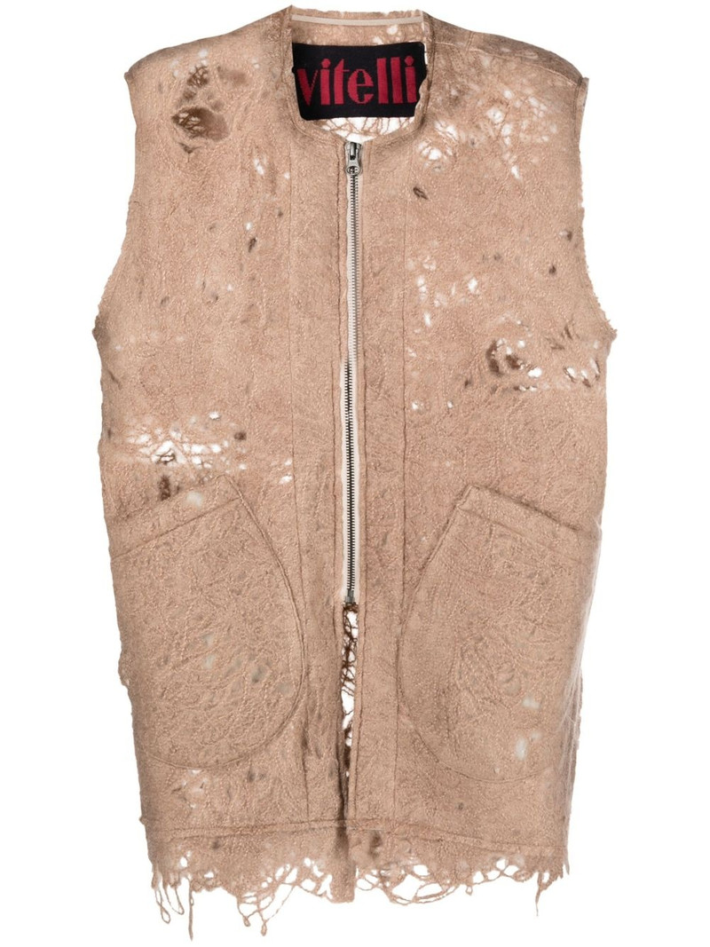 distressed-effect zip-up vest 1
