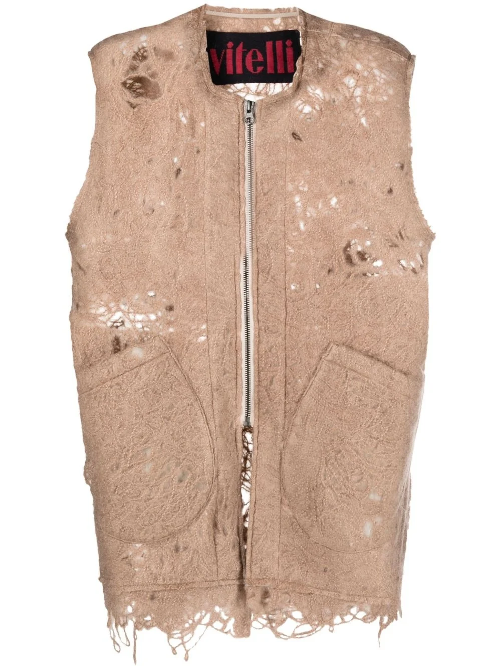 distressed-effect zip-up vest - 1