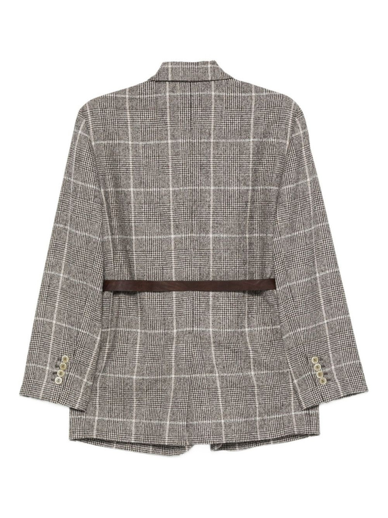 Brunello Cucinelli checked belted blazer outlook