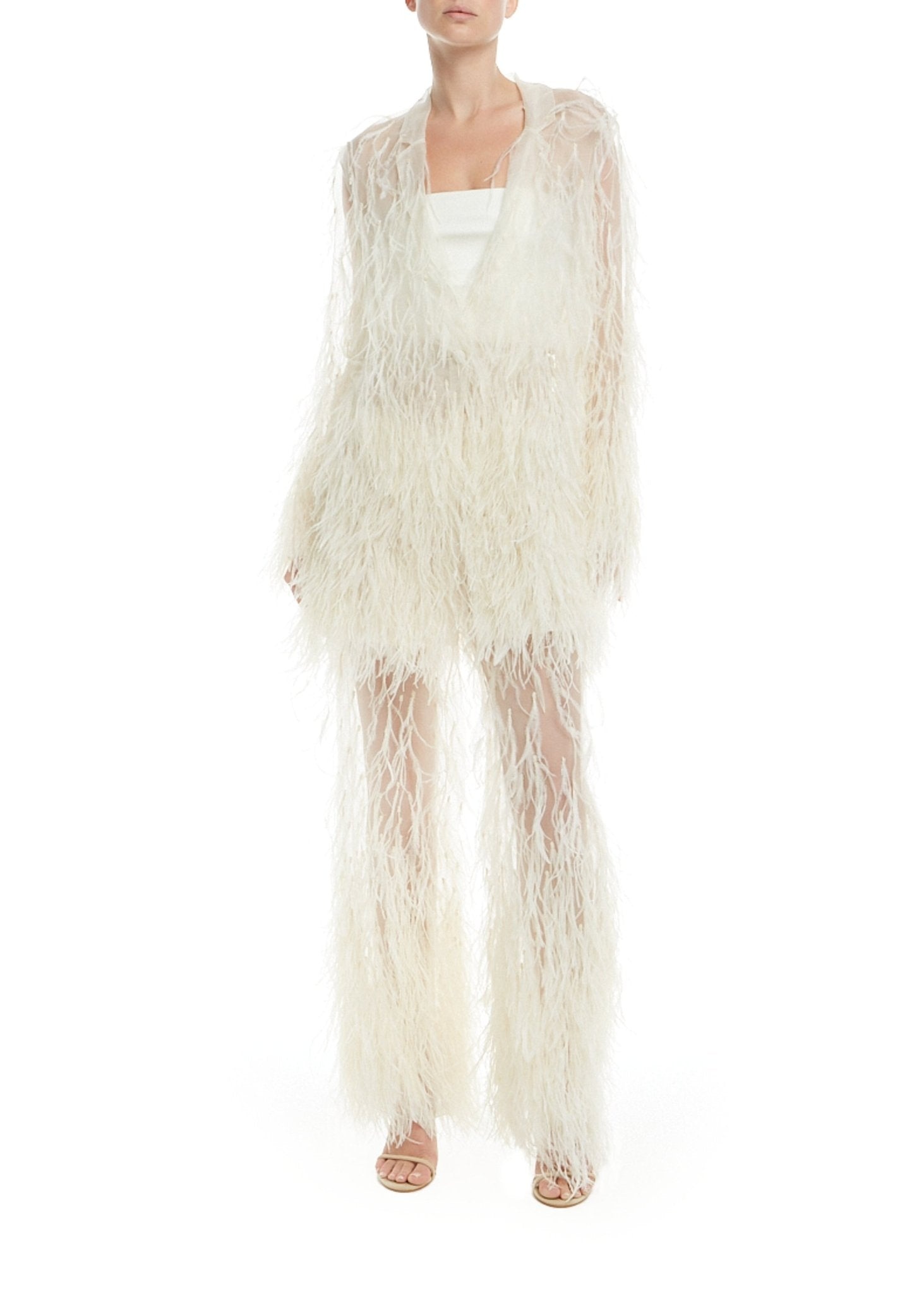 Feather Embroidery Single Breasted Blazer - 2