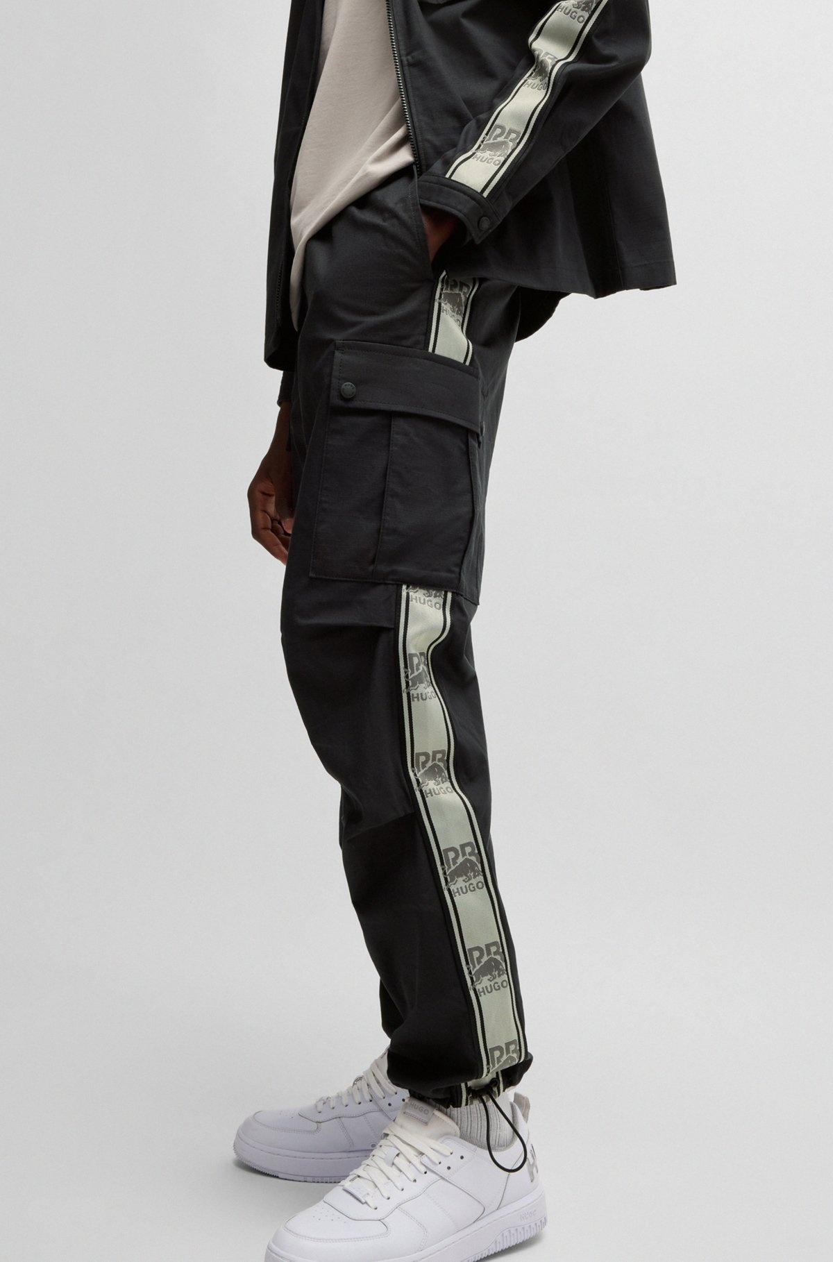 HUGO X RB REGULAR-FIT CARGO TROUSERS WITH BRANDED TAPE - 5