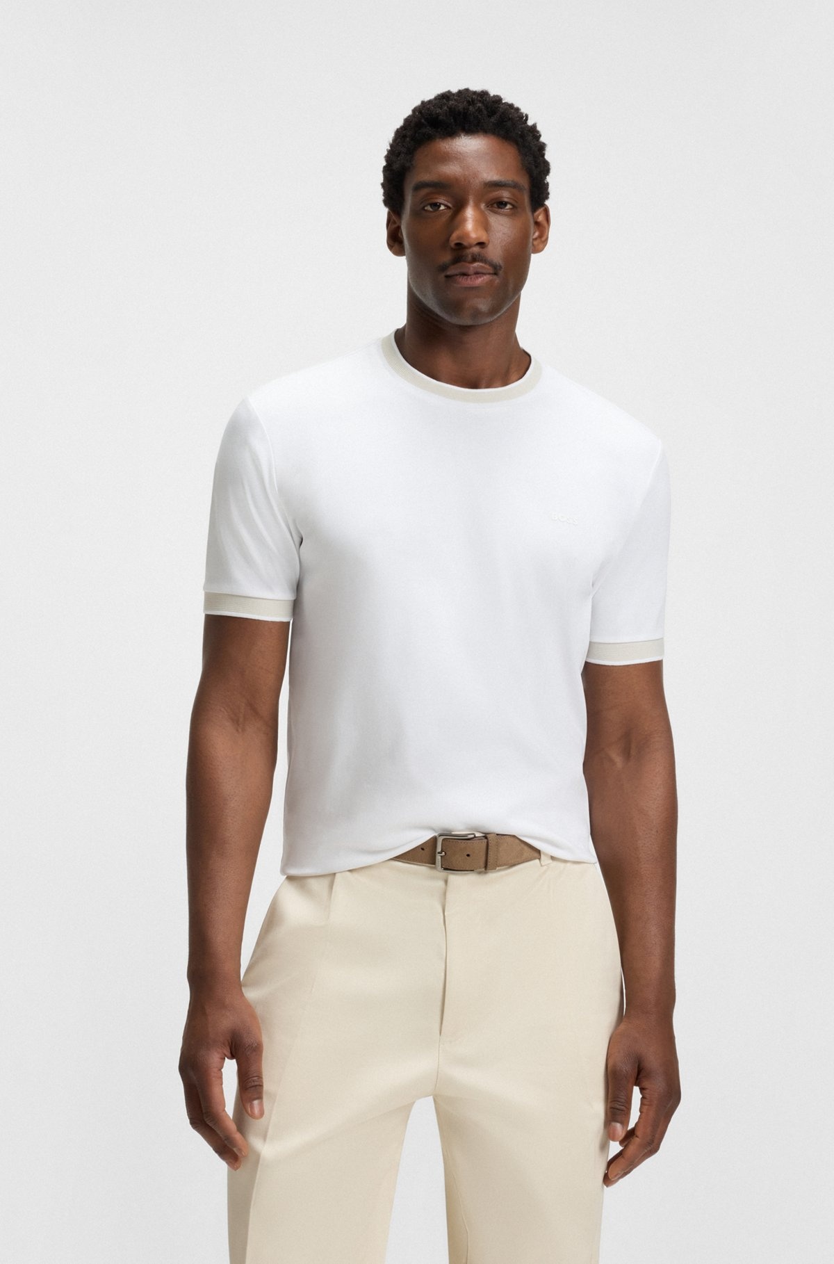 SLIM-FIT SHIRT IN DOBBY COTTON WITH CONTRAST TRIMS - 2