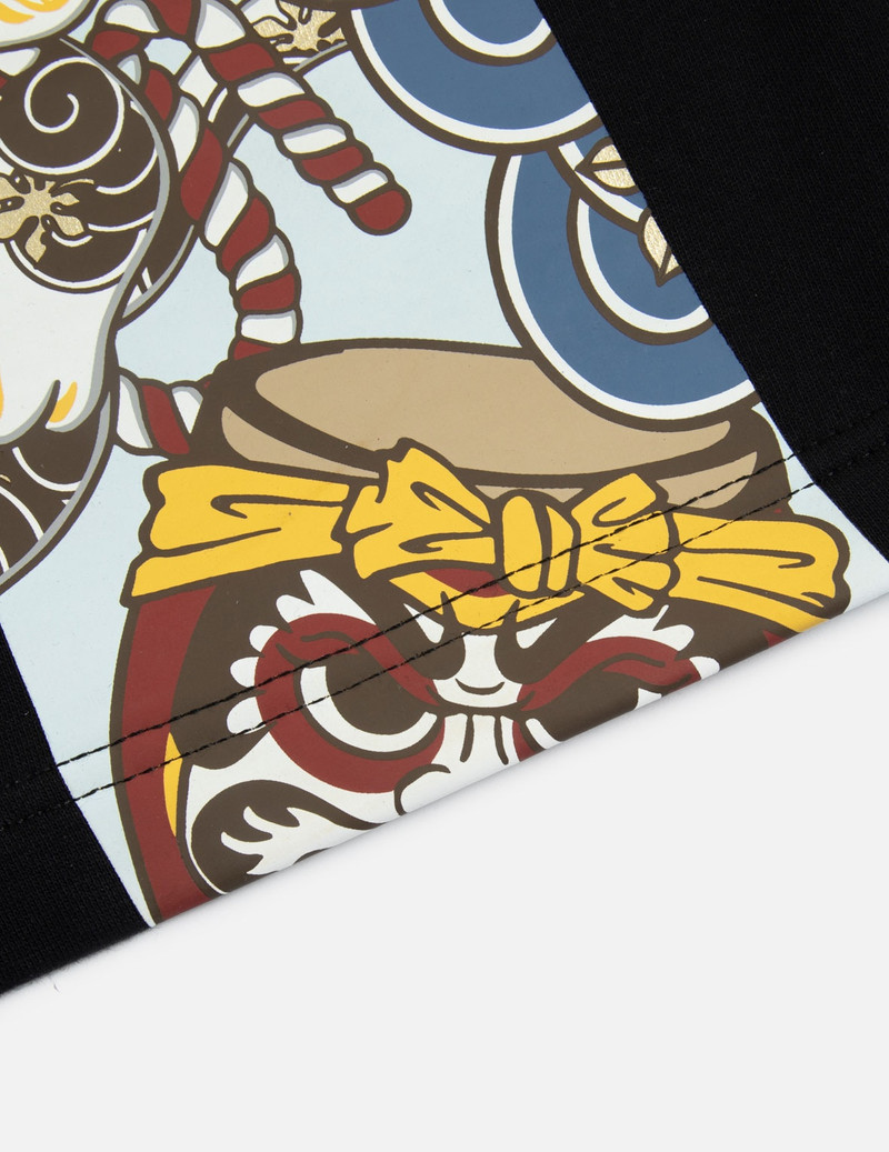 LUCKY CAT AND TAIKO DARUMA-PATTERN DAICOCK PRINT SWEAT SHORTS 9