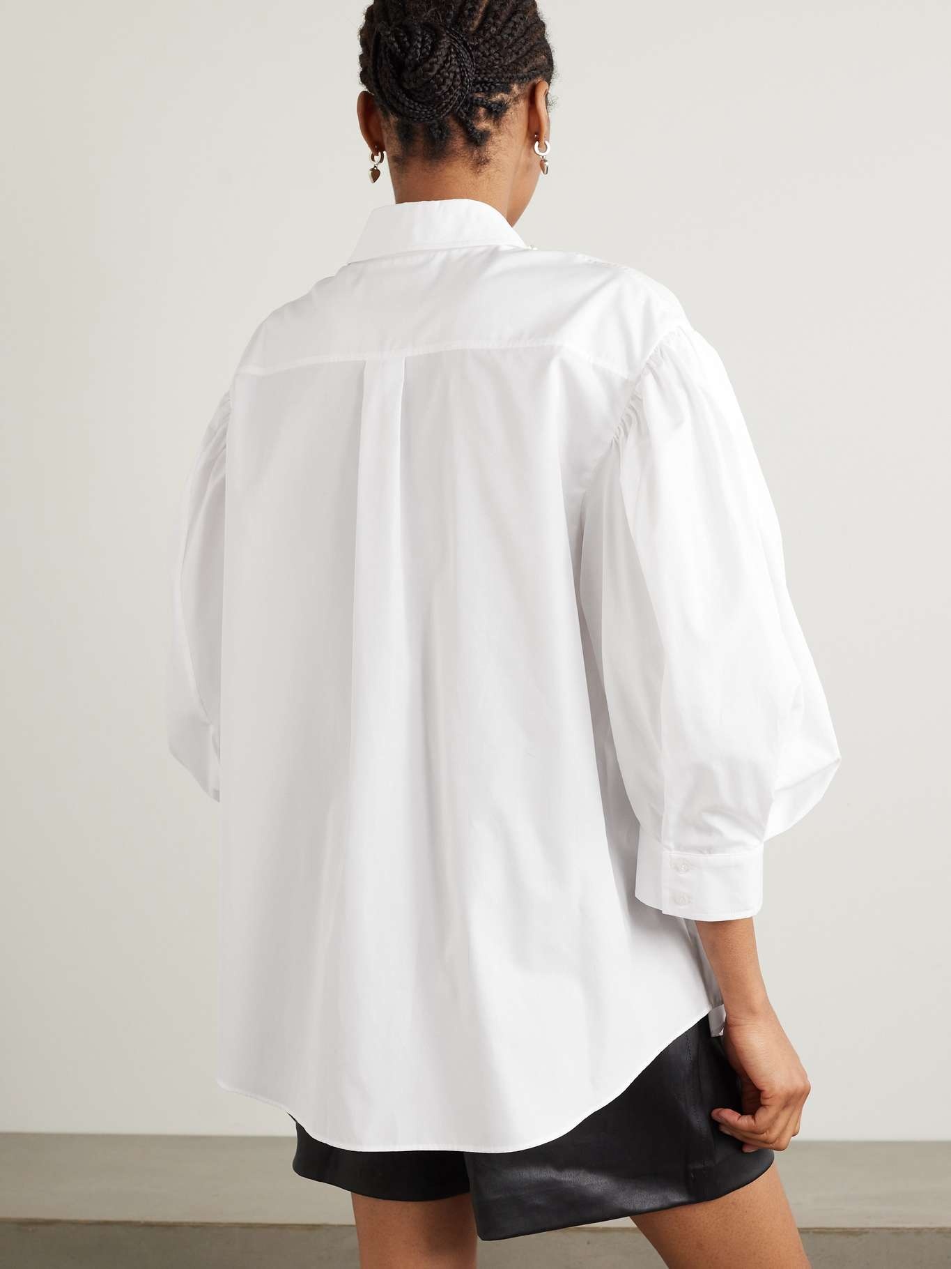 Faux pearl-embellished pleated cotton-poplin shirt - 4