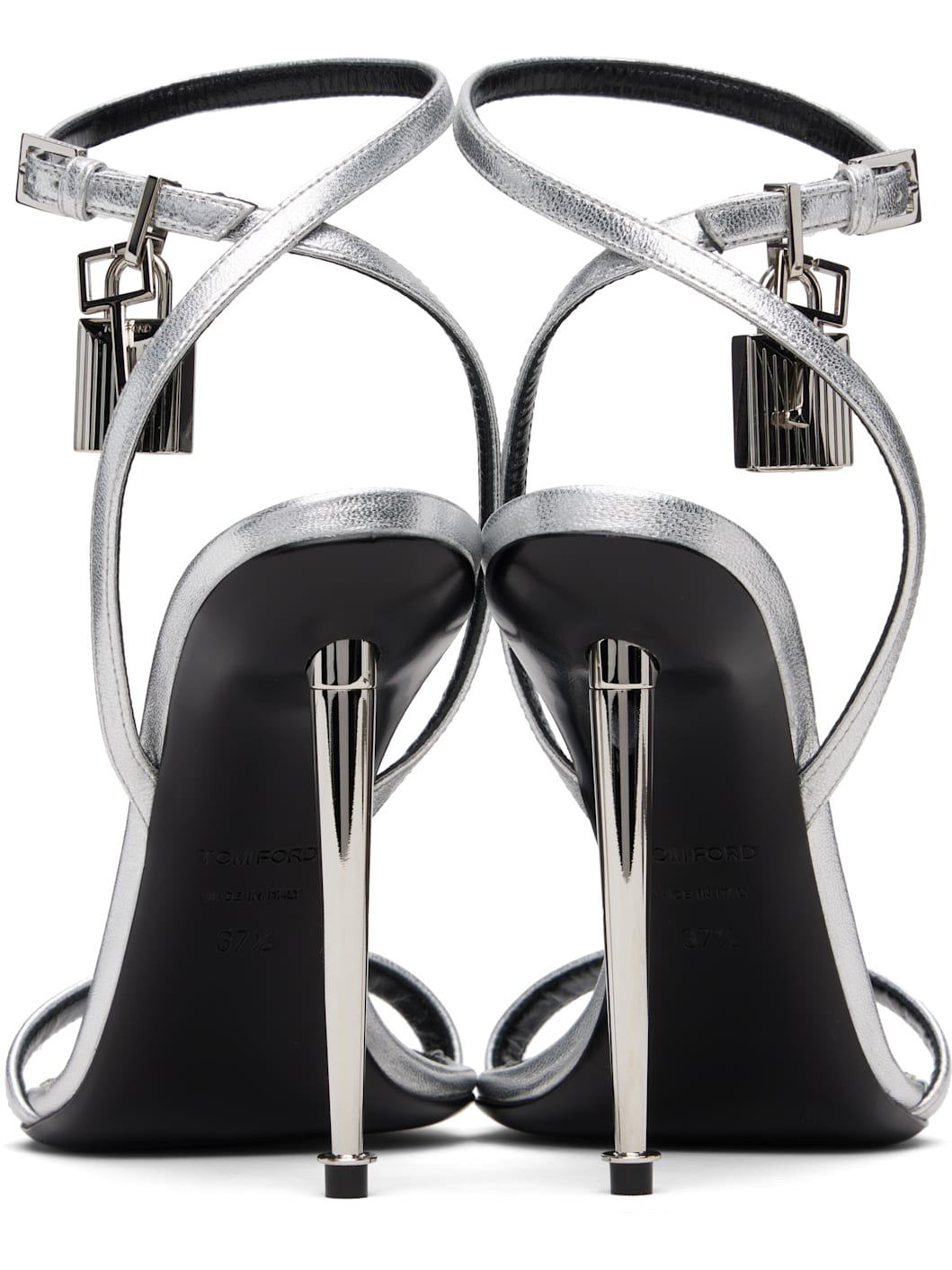 Silver Nappa Padlock Pointy Naked Heeled Sandals - 2