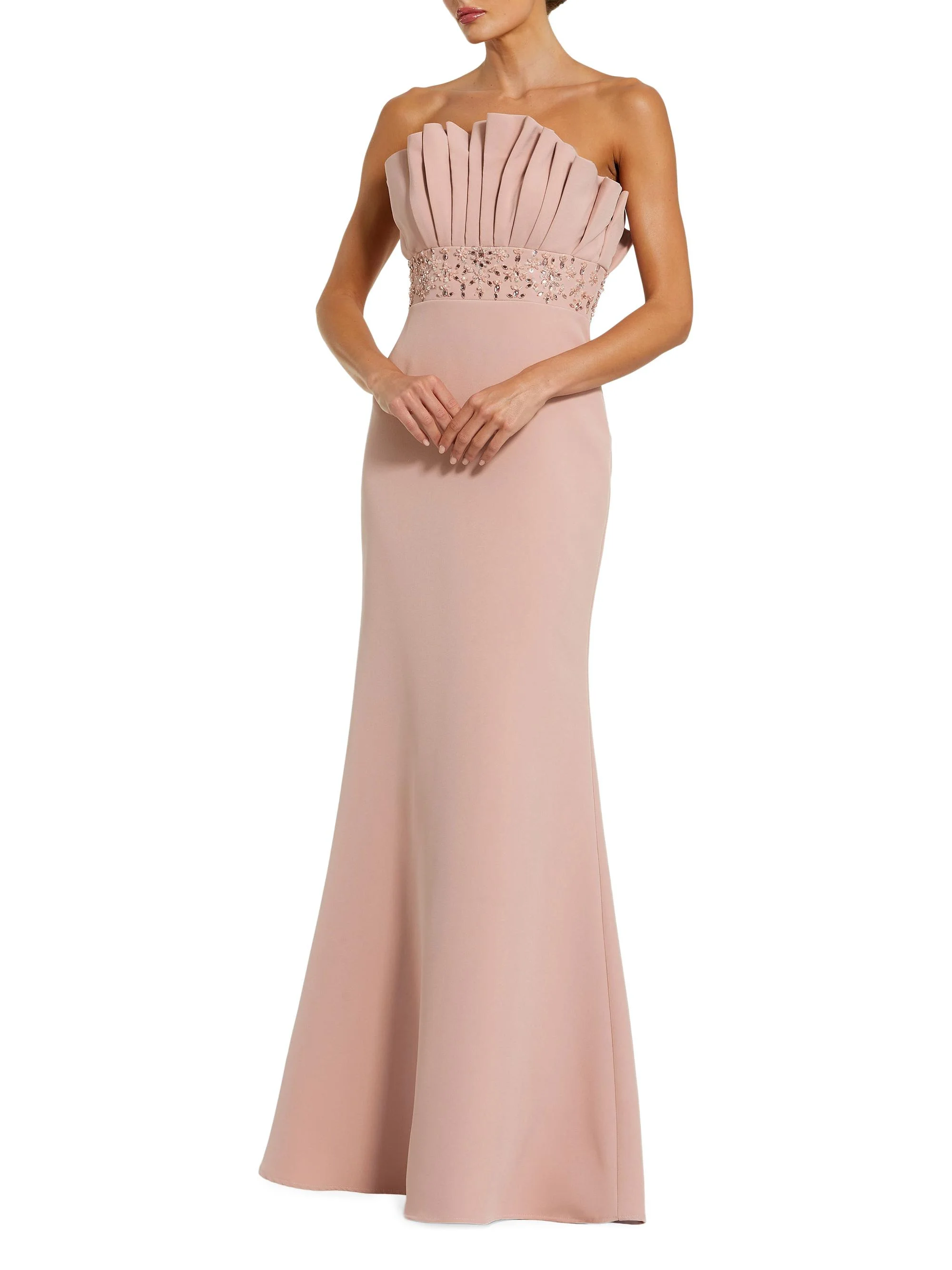 Women's Rhinestone-Beaded Crepe Mermaid Gown - Vintage Lilac - 1