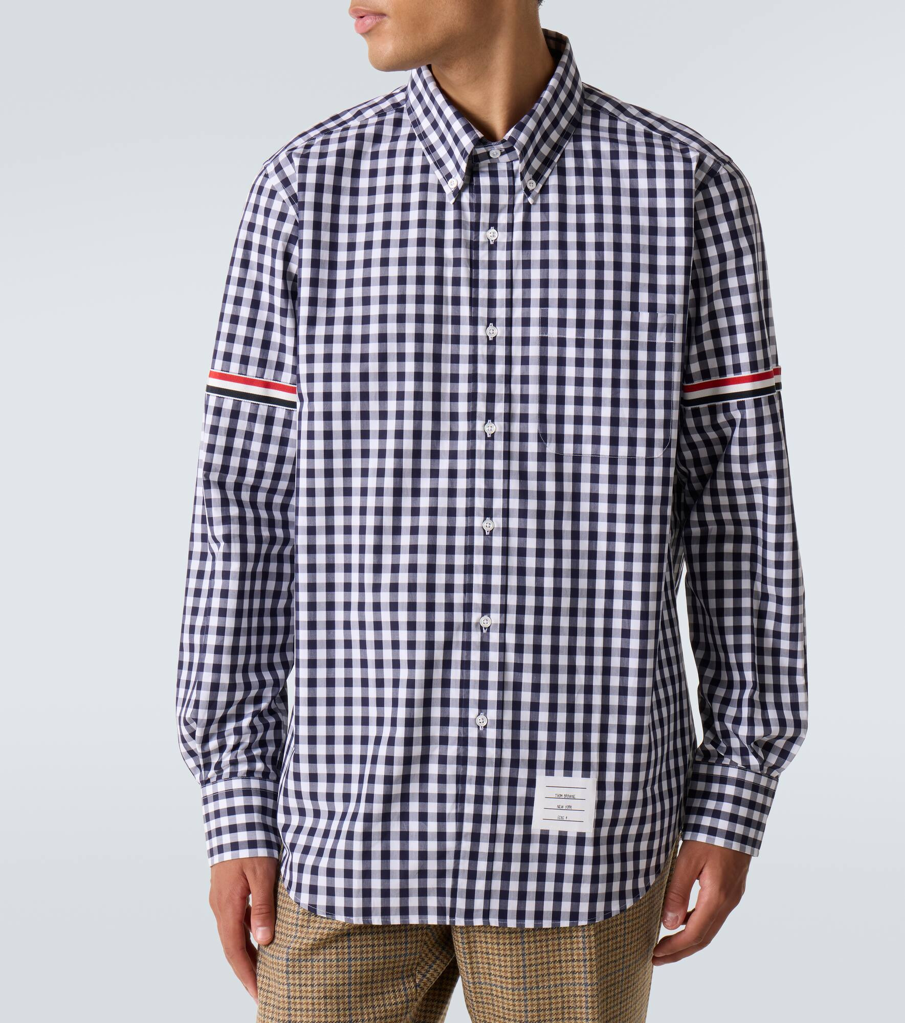 Stripe Oxford Armband gingham cotton shirt - 3